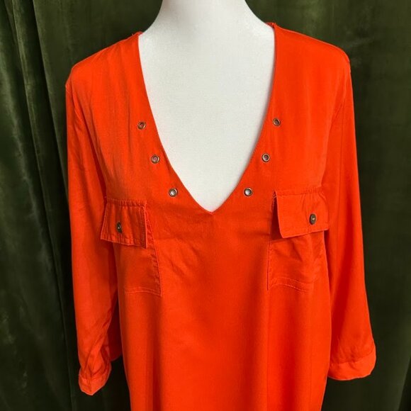 Red V-Neck Roll-Tab Sleeve Shirt Dress Live 4 Truth - Picture 5 of 8